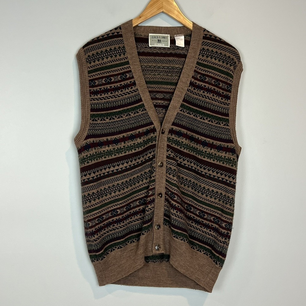 Grandpa Eclectic 80s Retro Vintage Idea Uomo Acrylic Wool Sweater Vest Size XL